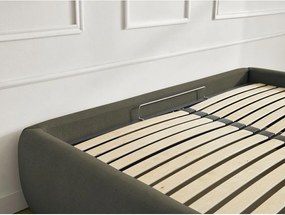 Pat matrimonial verde închis tapițat cu spațiu de depozitare/fără tăblie cu somieră 180x200 cm Inera – Bobochic Paris