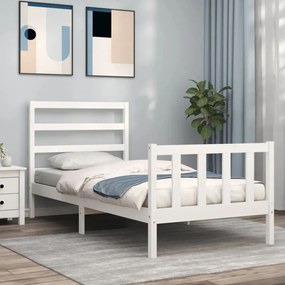 3191867 vidaXL Cadru de pat cu tăblie single mic, alb, lemn masiv