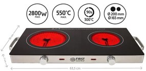 Plită dubla cu infrarosu FIRST FA-5096-7, 2800W, Pana la 300°C, Termostat, Sticla ceramica, Negru/Inox