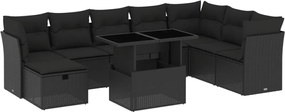 vidaXL Set mobilier de grădină cu perne, 9 piese, negru, poliratan