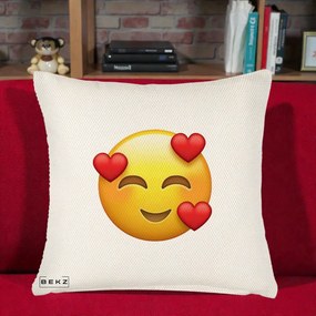 Perna Decorativa Emoji cu 3 Inimi, 40x40 cm, Crem Reliefat, Husa Detasabila, Perna Inclusa, BEKZ®