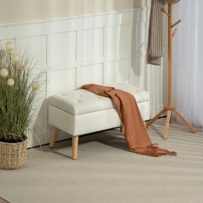 HOMCOM Taburet cu Depozitare In Catifea Picioare In Lemn Di Cauciuc 80x35x42 cm Crem | Aosom Romania
