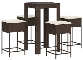 3261447 vidaXL Set mobilier bar de grădină cu perne, 5 piese, maro, poliratan