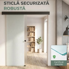 HOMCOM Ușă Glisantă de Interior din Sticlă Temperată Sablată cu Șină Silențioasă, Ghidaj, Kit Feronerie, Transparentă | Aosom Romania