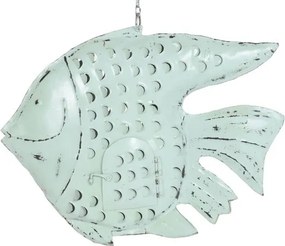 Decorațiune de perete tip pește, stil marin decorativ, culoare albastru deschis, din metal, „Fish”