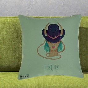 Perna Personalizata Zodie Taur, 40x40 cm, Verde, Husa Detasabila, Perna Inclusa, BEKZ®