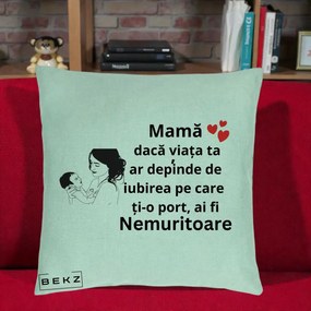 Cadou pentru Mama - Perna Personalizata Mama Nemuritoare Imbratisare Copil, 40x40 cm, Verde Menta, Husa Detasabila, Perna Inclusa, BEKZ®