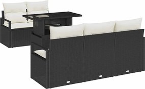 vidaXL Set de canapele pentru grădină cu pernă 6 pcs Negru Rattan poli