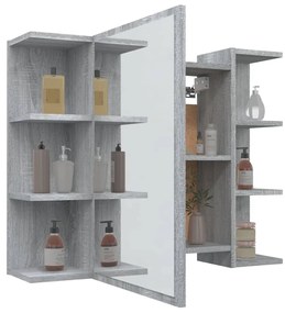 Dulap de baie cu oglinda gri sonoma 80x20,5x64 cm lemn compozit sonoma gri