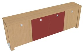 Dulap mic Verno+ 260 x 46 x 90 cm, uși combinate, stejar deschis / roșu