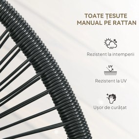 Outsunny Bancă Acapulco cu Brațe, Perne și Cadru din Oțel, Greutate Maximă 260 kg pentru Balcon, Terasă, Grădină 132x72x83 cm Negru | Aosom Romania