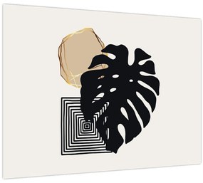 Tablou pe sticlă - Abstracție cu frunze tropicale N⁰2 (70x50 cm)