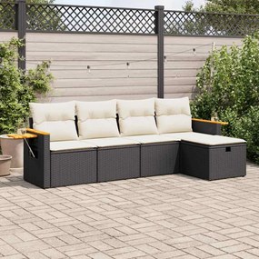 3325955 vidaXL Set mobilier de grădină cu perne, 5 piese, negru, poliratan