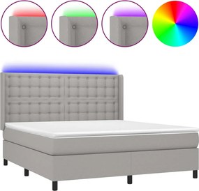 vidaXL Pat cu arcuri, saltea și LED, gri deschis, 160x200 cm, textil