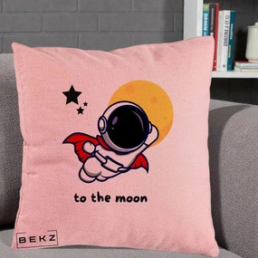 Perna Decorativa Astronaut To The Moon, 40x40 cm, Roz, Husa Detasabila, Perna Inclusa, BEKZ®