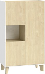 HOMCOM Bufet pentru living, mobilier de depozitare cu 6 compartimente și uși cu închidere amortizată, 80x40x135cm, alb și lemn natural | Aosom Romania