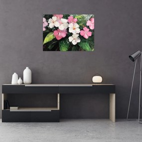 Tablou pe sticlă - Flori roz și albe (70x50 cm)