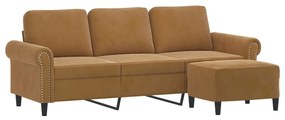 Canapea cu 3 locuri si taburet, maro, 180 cm, catifea Maro, 212 x 77 x 80 cm