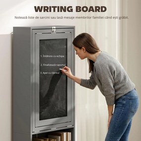 HOMCOM Birou Pliabil cu Bibliotecă, Tablă și Masă de Dining Rabatabilă, 98x51x153 cm, Gri închis | Aosom Romania