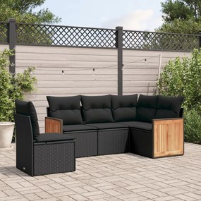 3227651 vidaXL Set mobilier de grădină cu perne, 5 piese, negru, poliratan