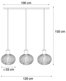 Moderne draad hanglamp zwart met beige 3-lichts - Gila