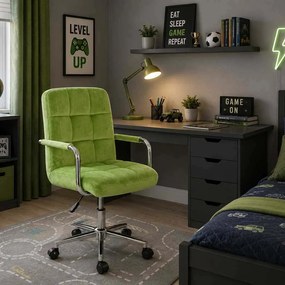 Scaun de birou pentru copii verde ajustabil si tapitat in catifea stilata OFF 328V
