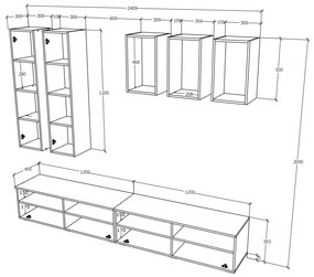 Living haaus Haga V12, Antracit/Stejar Wotan, L 240 cm
