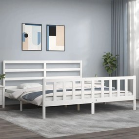 3191922 vidaXL Cadru de pat cu tăblie, alb, 180x200 cm, lemn masiv