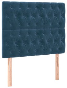 Pat box spring cu saltea, albastru inchis, 90x190 cm, catifea Albastru inchis, 90 x 190 cm, Design cu nasturi