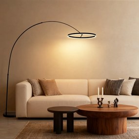 Lampă de podea arcuită de design neagră, cu LED, cu dimmer în 3 trepte - Anello