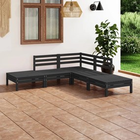 3082641 vidaXL Set mobilier de grădină, 5 piese, negru, lemn masiv de pin