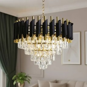Candelabru cu lanț CRISTAL 7xE14/10W/230V Ø 48 cm negru/auriu