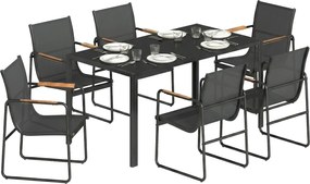 Outsunny Set mobilier de grădină 150 x 80cm masă din sticlă cu 6 scaune respirabile cotiere decorative Negru | Aosom Romania