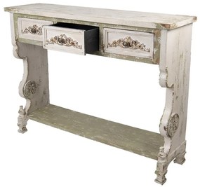 Consola alba, din lemn, 3 sertare sculptate, aspect vintage, Jardin