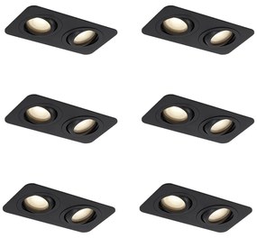 Set de 6 spoturi încastrate rotunjite negre GU10 50mm pivotante și înclinabile IP44 cu 2 lumini - Alberto