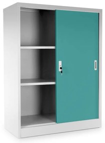 Dulap metalic universal mediu cu uși glisante 90 x 40 x 120 cm, încuietoare cilindrică, verde - ral 6033
