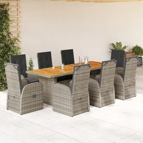 3277611 vidaXL Set mobilier grădină cu perne, 9 piese, gri, poliratan