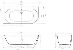 Cada freestanding Kreiner Vera 170x80 cm finisaj alb stanga lipita de perete BTW
