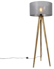 Lampă de podea vintage cu trepied rustic din lemn cu abajur gri închis 50 cm - Tripod Classic