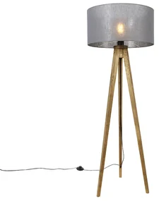 Lampă de podea vintage cu trepied rustic din lemn cu abajur gri închis 50 cm - Tripod Classic