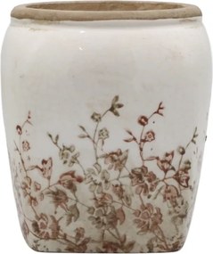Ghiveci crem, din ceramica, cu motive florale, H13/D12cm, Chaville