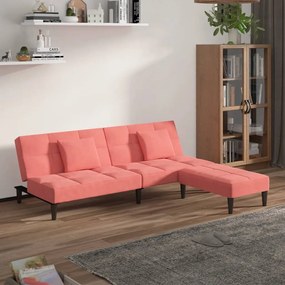 3080628 vidaXL Canapea extensibilă 2 locuri, 2 perne/taburet, roz, catifea