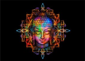 Tablou - Bustul lui Buddha în culori neon (70x50 cm)
