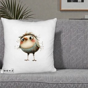 Perna Decorativa Pasare cu Penaj Zbarlit si Gene, 40x40 cm, Alb Pufos, Husa Detasabila, Perna Inclusa, BEKZ®