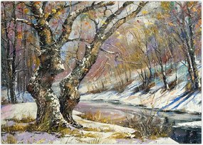 Tablou cu peisaj de iarnă pictat (70x50 cm)