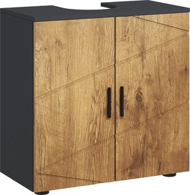 kleankin Dulap sub chiuvetă baie pentru piedestal cu 2 uși, 60 x 30 x 60 cm, Stejar | Aosom Romania