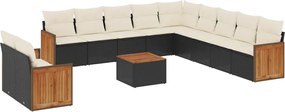 vidaXL Set canapele de grădină, 12 piese, cu perne, negru, poliratan