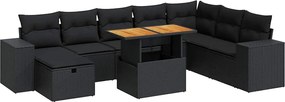 vidaXL Set mobilier grădină perne 9 piese negru poliratan/lemn acacia
