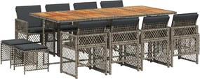 vidaXL Set mobilier de grădină cu perne, 13 piese, gri, poliratan