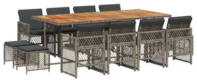 3210806 vidaXL Set mobilier de grădină cu perne, 13 piese, gri, poliratan